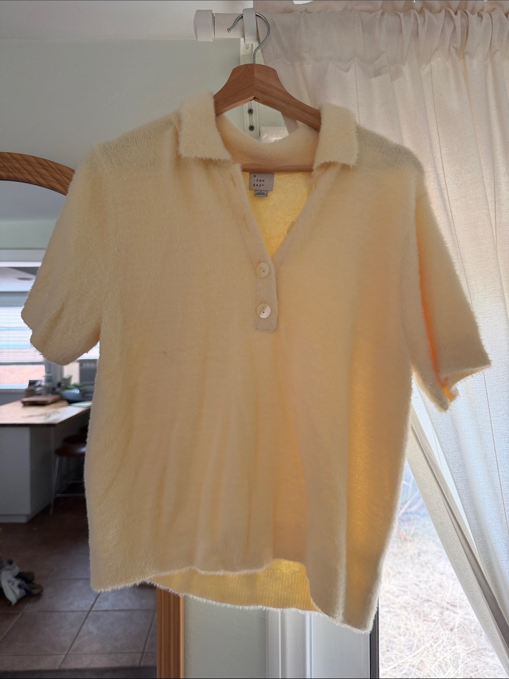 a new day Pale Yellow Fuzzy Polo Cardigan